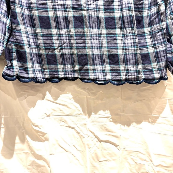 Talbots top plaid scalloped trim floral embroidered blue purple. SZ M P NWOT - Picture 10 of 13
